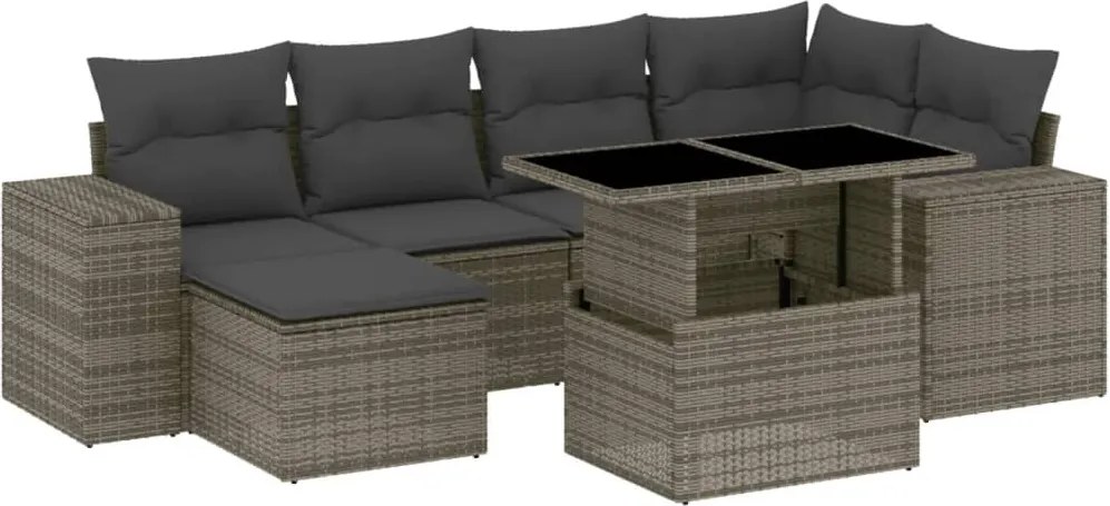vidaXL 7 részes szürke polyrattan kerti ülőgarnitúra párnákkal