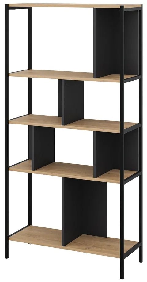 Fekete-natúr színű könyvespolc tölgyfa dekorral 88x175 cm Alabama – Marckeric