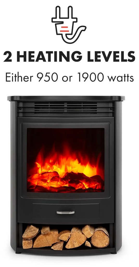 Klarstein Bormio S, elektromos kandalló, 950/1900 W, termosztát, heti időzítő