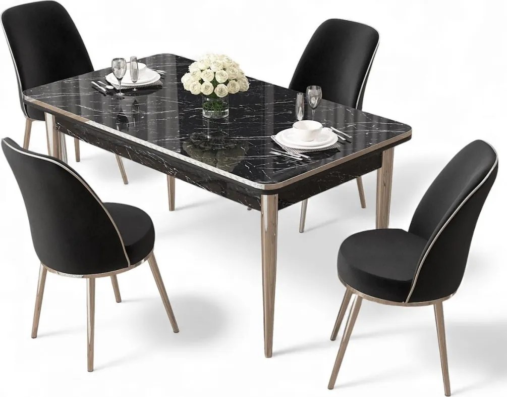 Rewa étkezőgarnitúra, fekete márvány-króm, 110 cm – TR240CHR3052