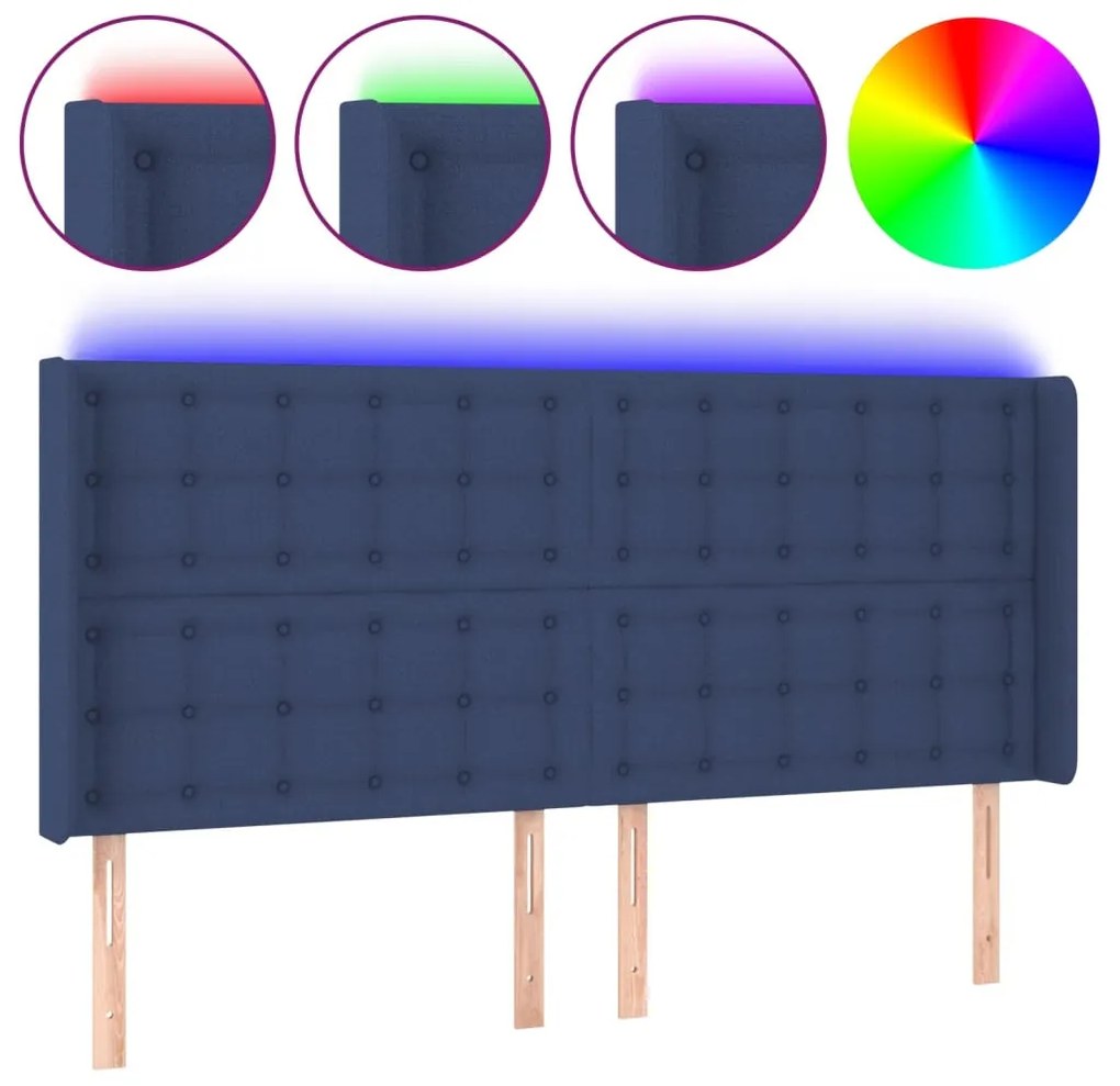 kék szövet LED-es fejtámla 183x16x118/128 cm