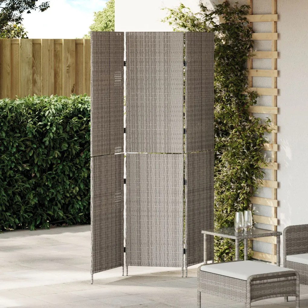 Szobaelválasztó 3 paneles Összecsukható Szürke 147x180 cm Poly Rattan