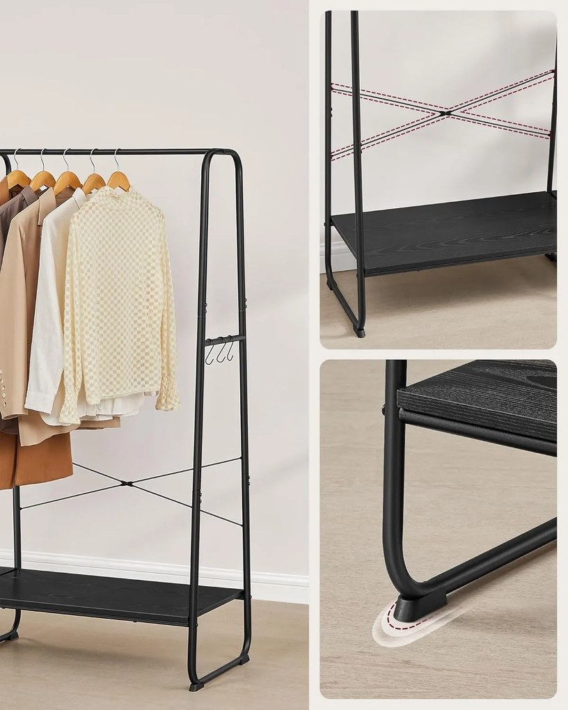Ruhatartó állvány 45 × 120 × 160 cm, ruhatartó és cipőtartó egyben ébenfekete / matt fekete