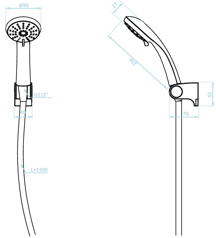 Kuchinox Cento, fali kézi zuhanyszett, matt fehér, LAV-NKC_60AD