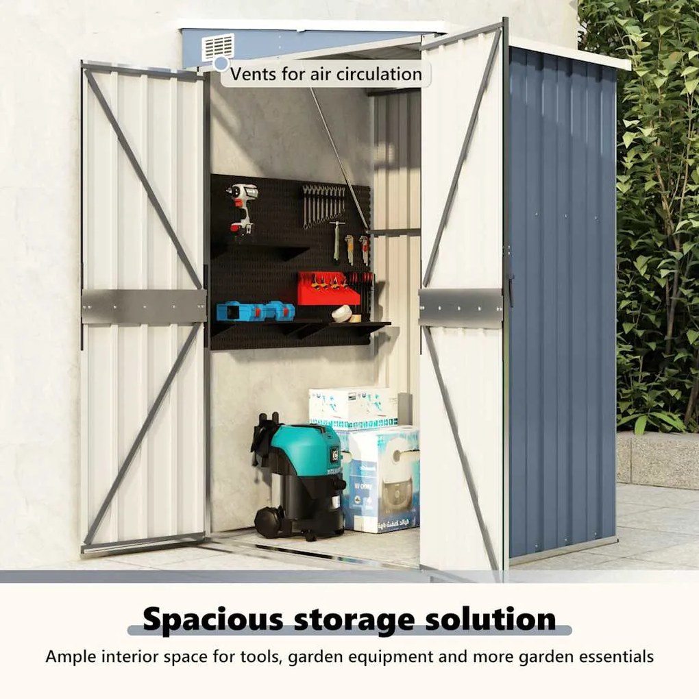 szürke acél falhoz erősíthető kerti fészer 118x100x178 cm