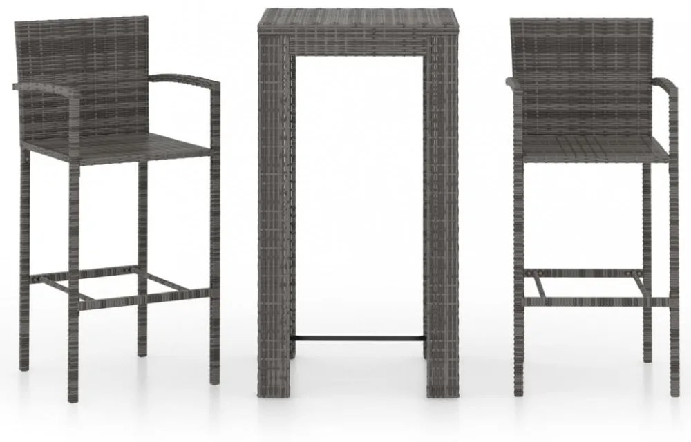 3 részes szürke polyrattan kerti bárszett kartámasszal