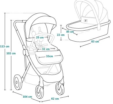 Lionelo - AMBER 2 az 1-ben kombinált babakocsi, fekete/ezüst