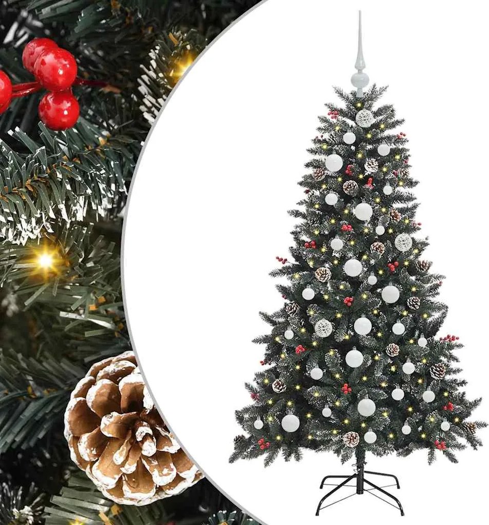 vidaXL Mű karácsonyfa 150 LED-del Zöld 150 cm PVC és Műanyag és Acél