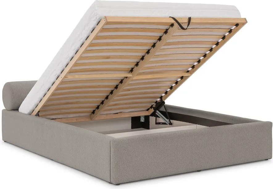 Világosszürke kárpitozott ágyneműtartós franciaágy ágyráccsal 180x200 cm Cille – Ropez