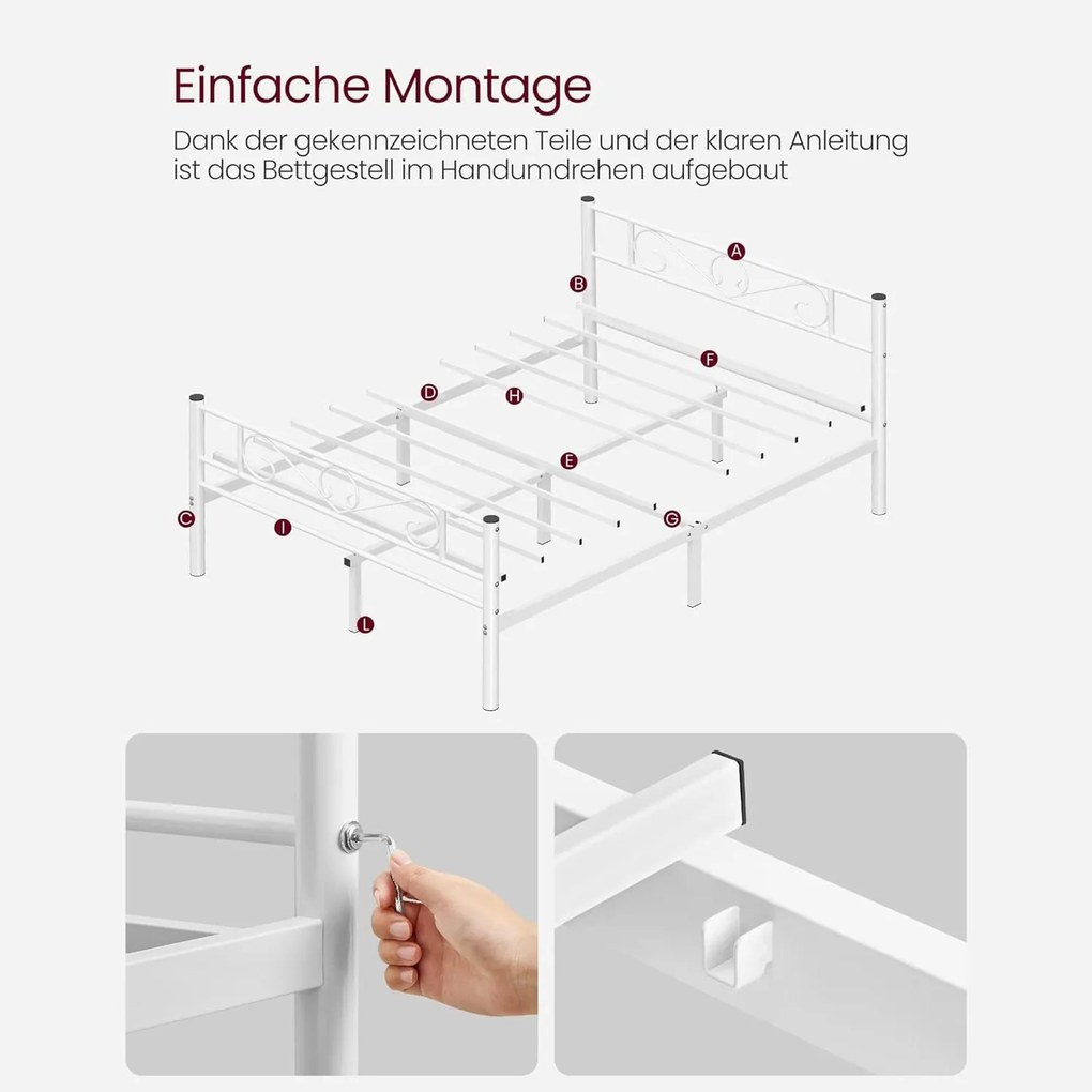 Franciaágykeret, fém ágykeret 140 x 190 cm, fehér