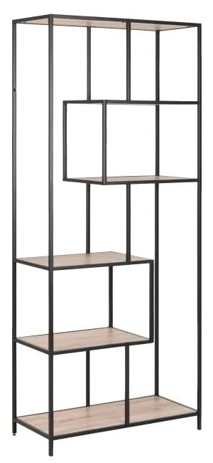 Fekete-natúr színű könyvespolc tölgyfa dekorral 77x185 cm Seaford – Actona