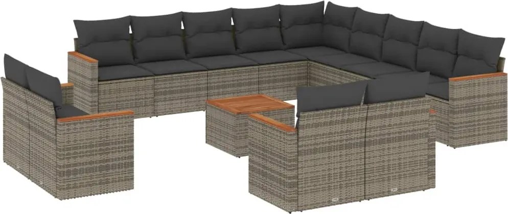 vidaXL 14 részes szürke polyrattan kerti ülőgarnitúra párnákkal
