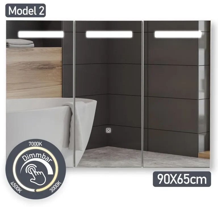 MIADOMODO Tükörszekrény LED világítással 90 x 65 cm