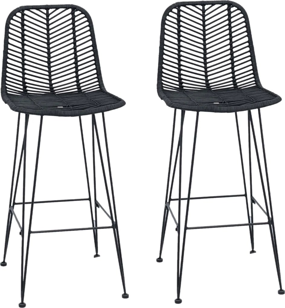vidaXL Bárszék 2 pcs Fekete 44,5 x 53 x 111 cm Rattan és Vas