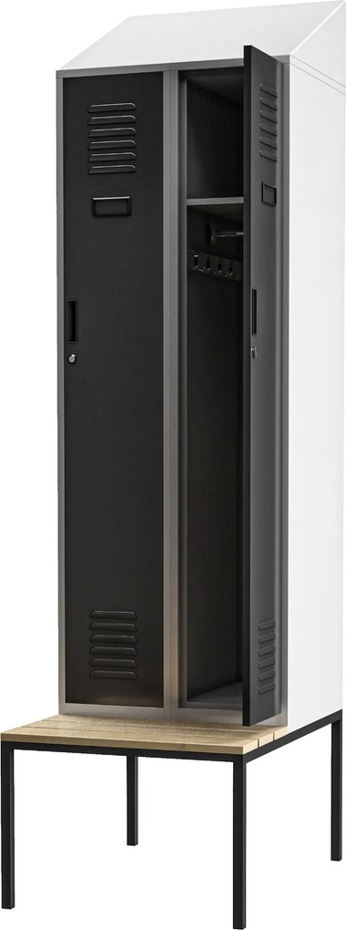 Fém öltözőszekrény paddal és tetővel KACPER II PRO, 600 x 2295 x 850 mm, szürke-antracit