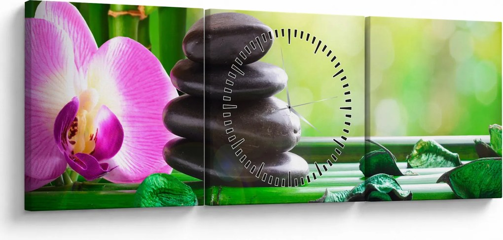 Kép a masszázs kövek és orchideák a vízen (órával) (90x30 cm)