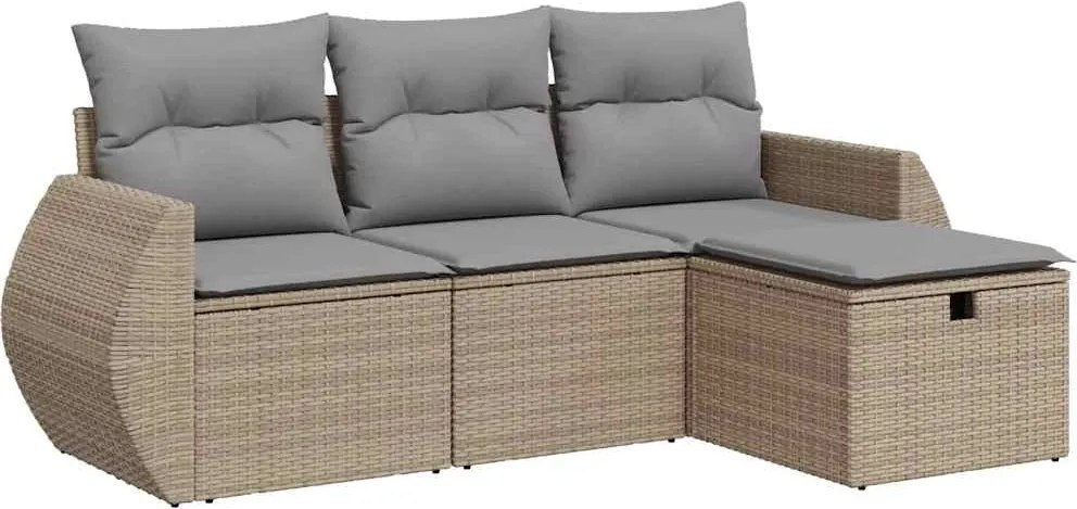 vidaXL 4 részes bézs polyrattan kerti ülőgarnitúra párnákkal