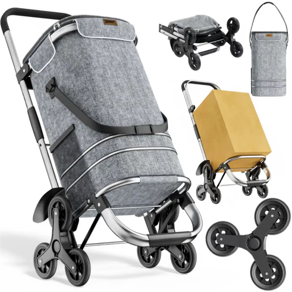 COMFORT bevásárlótáska lépcsőjáró kerekekkel, 50l, szürke Jurhan