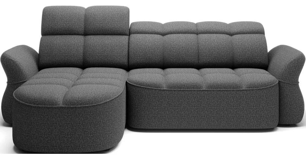 Sötétszürke bársony kinyitható-tárolóhelyes sarokkanapé (bal oldali-heverő résszel) Beneth – ELTAP