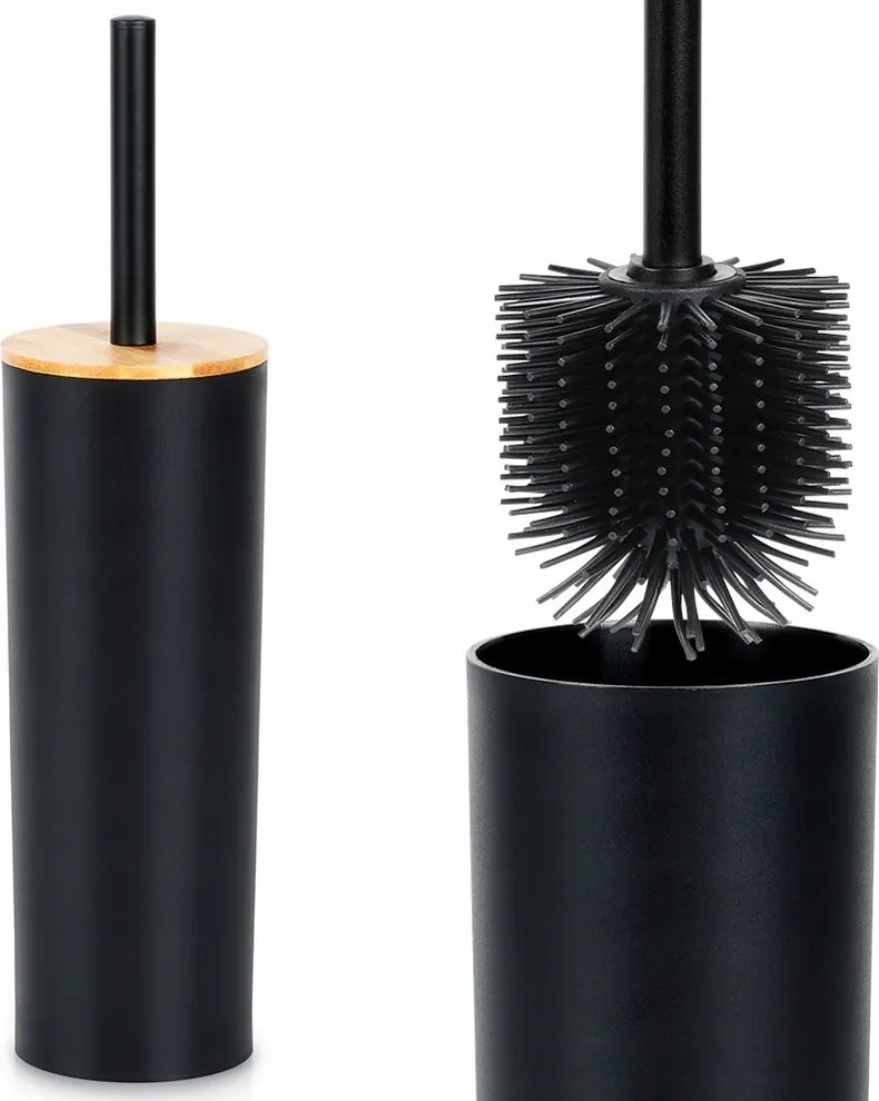 Wc kefe állvánnyal fém fekete 36,5 cm