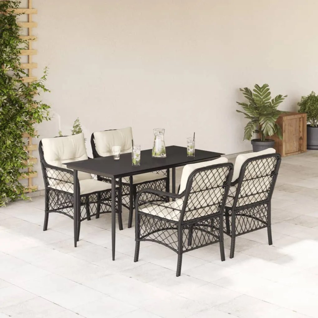 5 részes fekete polyrattan kerti étkezőgarnitúra párnákkal