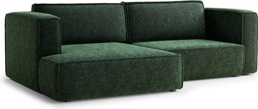 Sötétzöld zsenília kinyitható-tárolóhelyes sarokkanapé (bal oldali-heverő résszel) Velto – Maison de Rêve