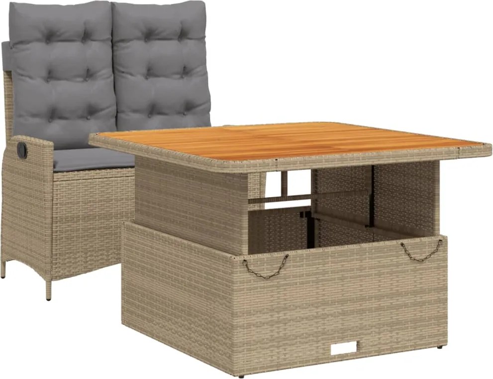 vidaXL 2 részes bézs polyrattan kerti étkezőgarnitúra párnákkal