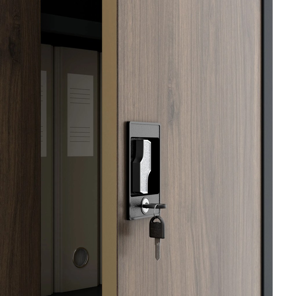 Fém irodai iratszekrény, széles, antracit/dió, 1150x1850x400 mm: JAN II Eco Design