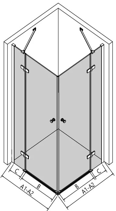 Erga Bern Dupla, zuhanykabin 2 szárnyas ajtókkal 70 (ajtó) x 90 (ajtó) x 195 cm, 6mm átlátszó üveg, fekete profil, ERG-V02-BERN-D070D090-CL-BK