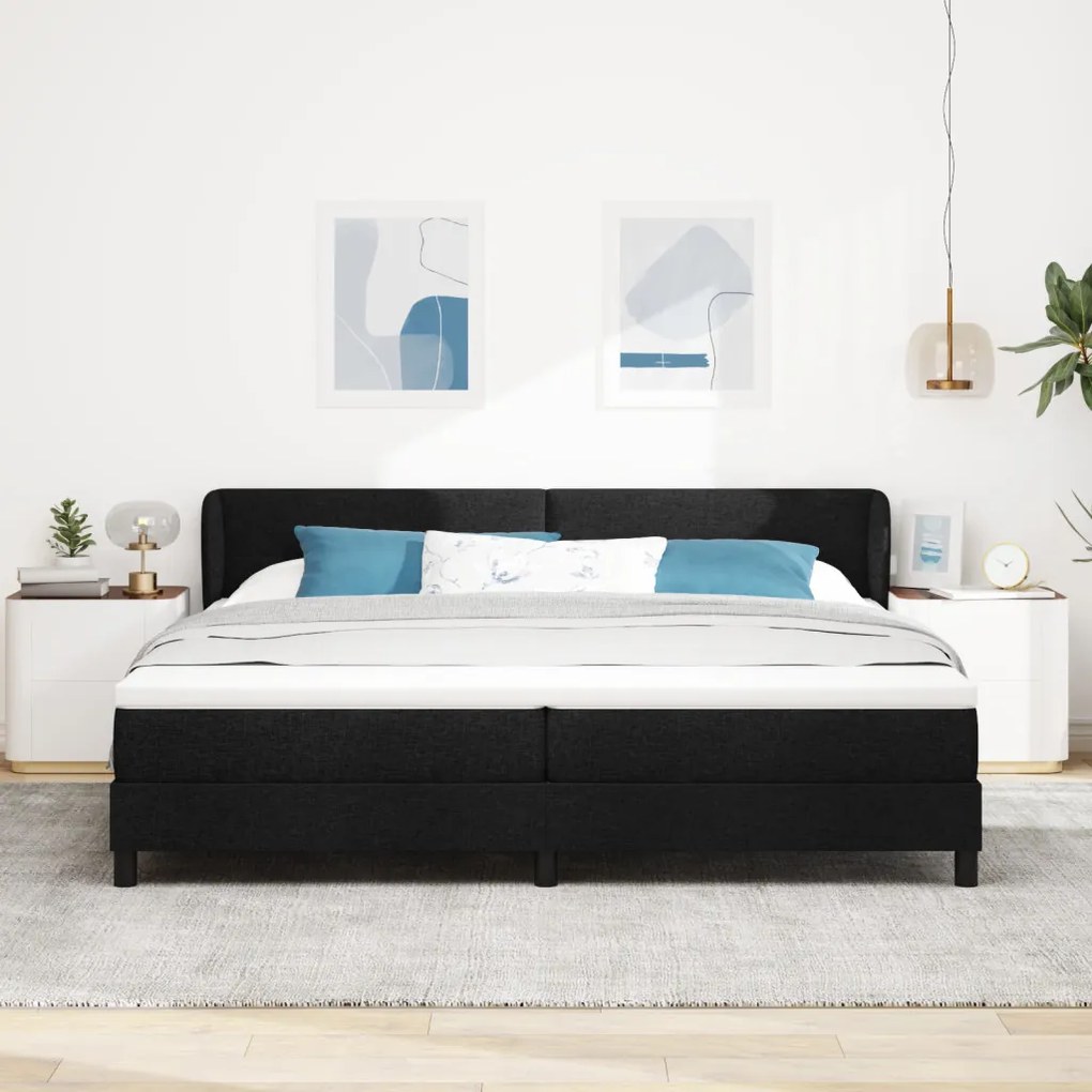 Boxspring Ágy Matrac 200x200 cm Fekete Szövet