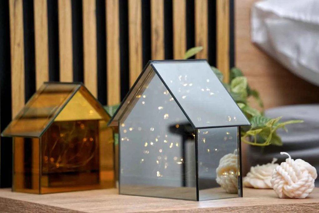 LED skleněný domeček ELITE, šedý - více velikostí Méret: S