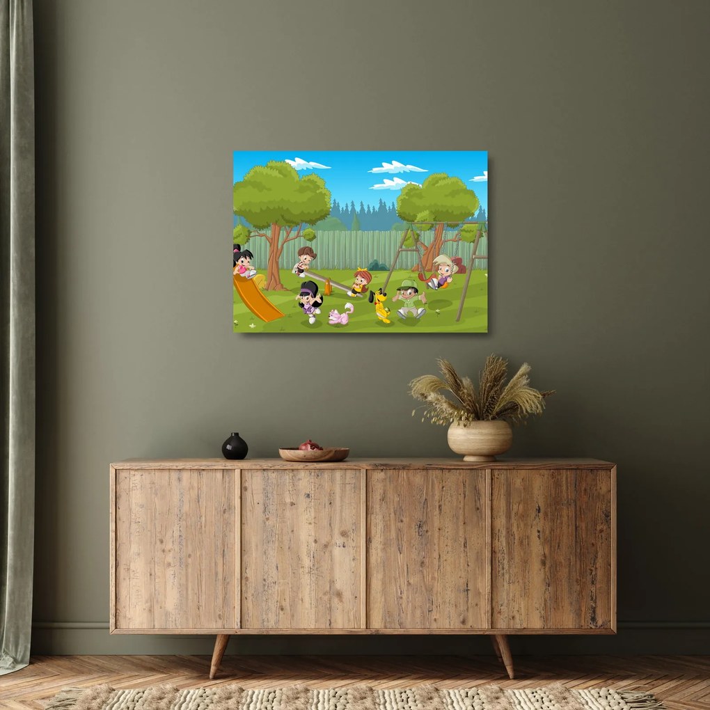 Kép - gyerekek a játszótéren (üvegen) (70x50 cm)