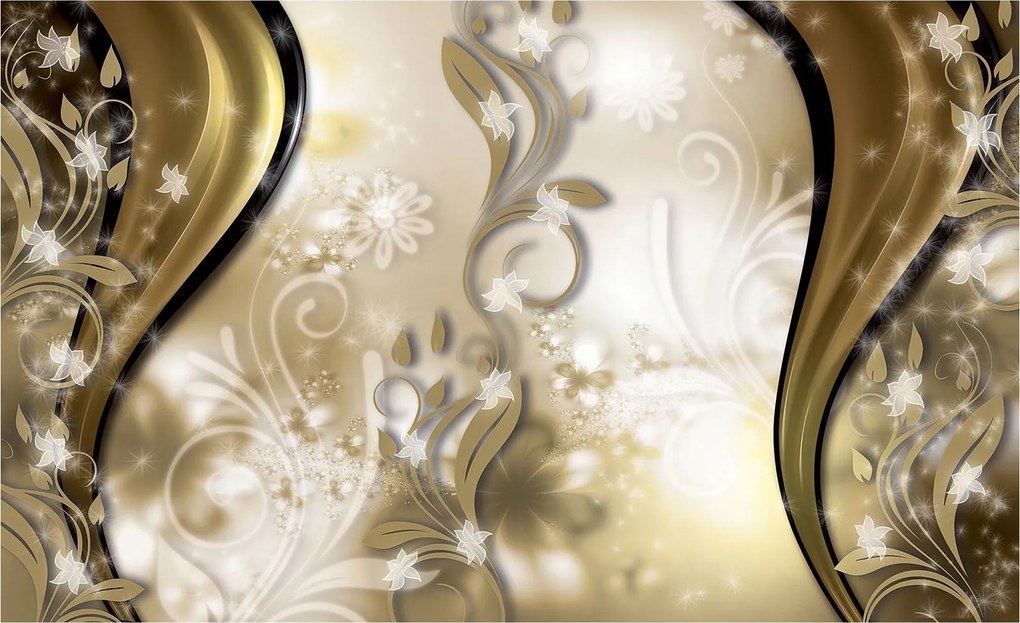 Fotótapéta Arany csíkok és virágok vinil 368x254 elegáns luxus +ragasztó
