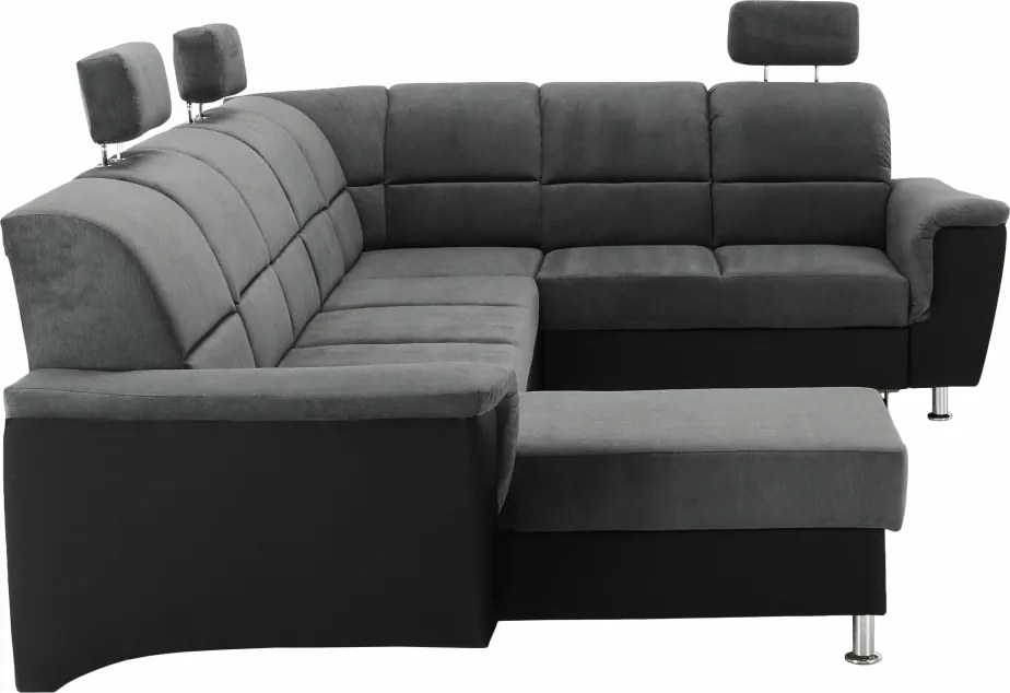 Ülőgarnitúra, műbőr fekete/szövet sötétszürke, jobbos, SANTIAGO U