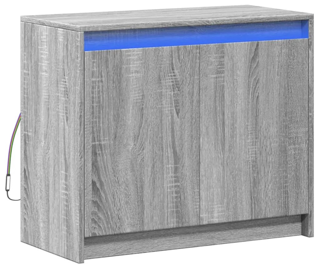 szürke sonoma szerelt fa tálalószekrény LED-del 72 x 34 x 61 cm
