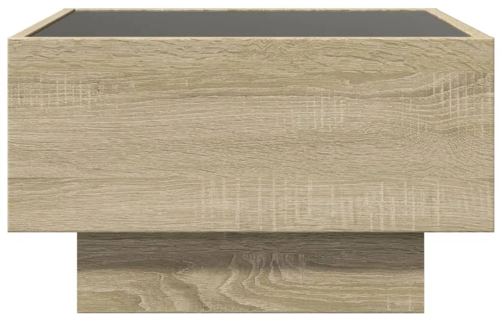 sonoma tölgy szerelt fa dohányzóasztal LED-del 50 x 50 x 30 cm