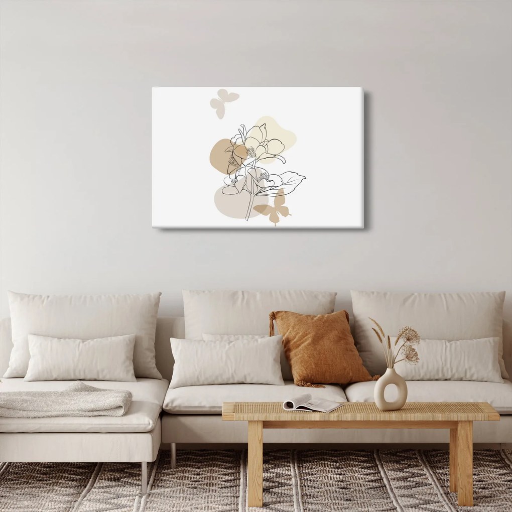 Kép - Bézs virágok pillangóval N⁰1 (90x60 cm)
