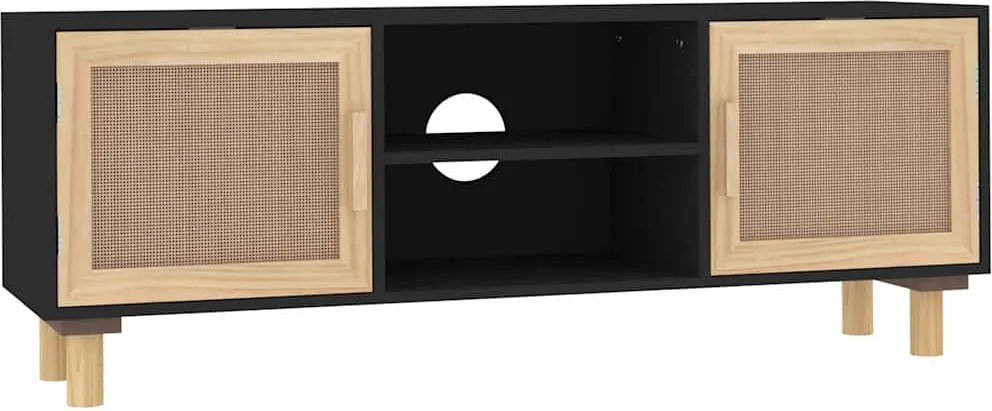 vidaXL fekete fenyőfa és természetes rattan TV-szekrény 105x30x40 cm