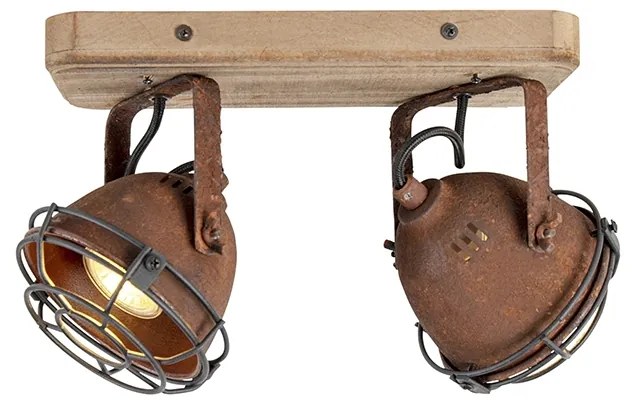 Ipari reflektor rozsdabarna fával, dönthető, 2 lámpás - Gina