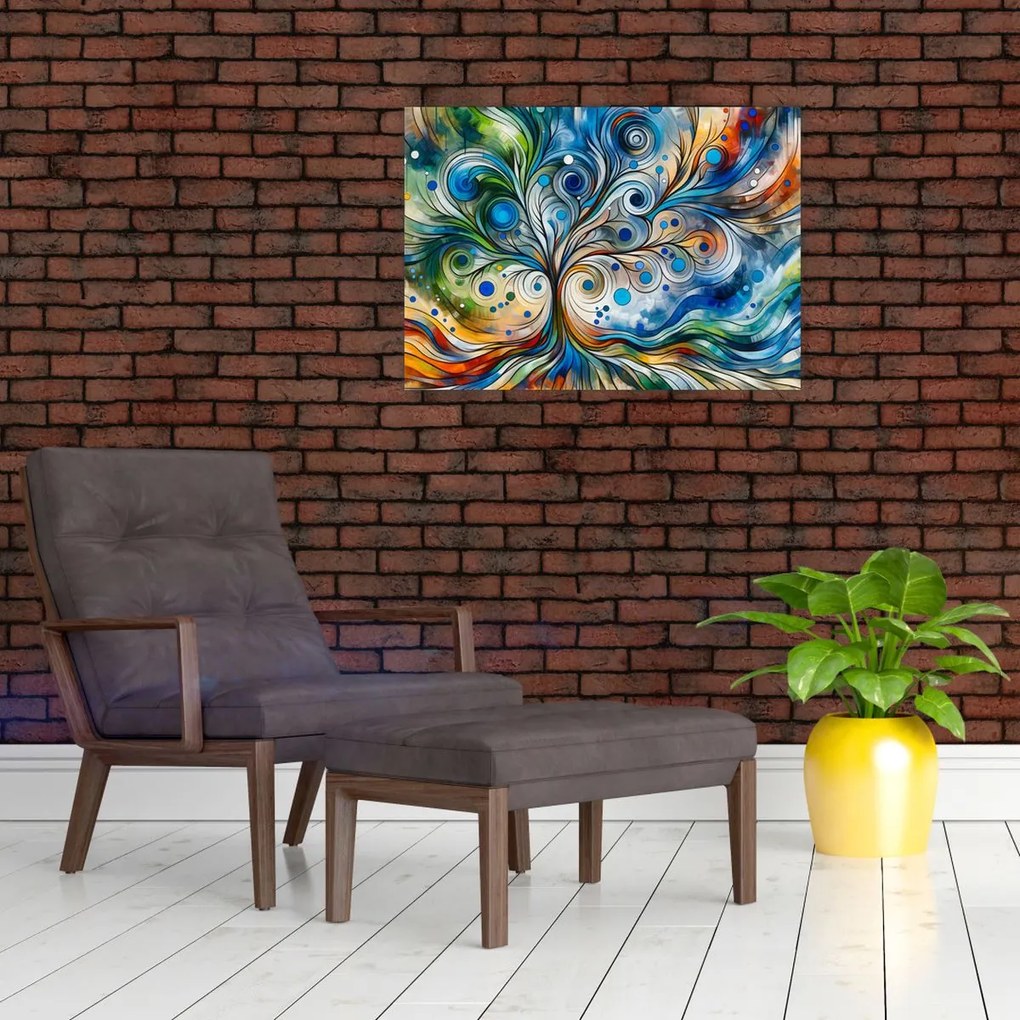 Üveg kép – Színes energikus fa (70x50 cm)