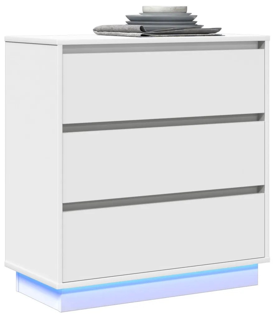 Éjjeli Szekrény LED Fénnyel Fehér 71x34,5x75 cm Műanyag Fa
