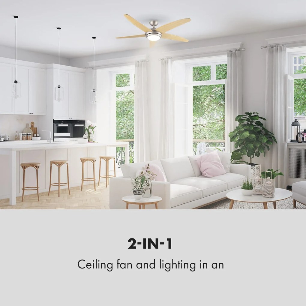 Klarstein Bolero, 55W, mennyezeti ventilátor lámpával, 134cm, juharfa karok, távirányító