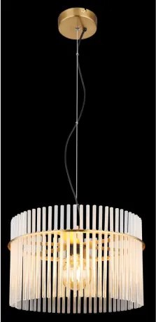 Globo 15698HM Függeszték fém matt arany színek, üvegrúd opál, átlátszó, kábel PVC fekete, ø: 400mm, M: 1500mm, 1x E27 60W 230V izzó nélkül