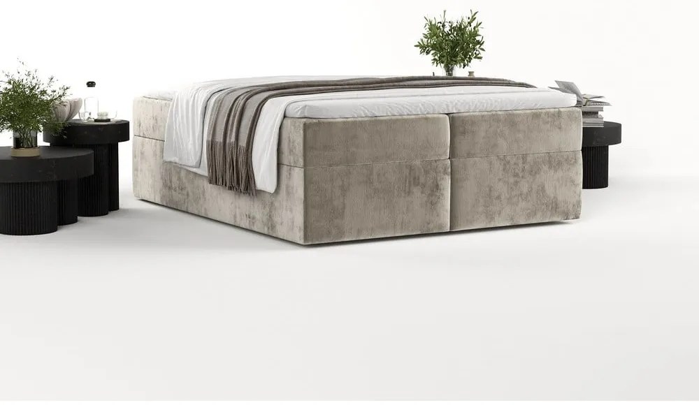 Világosbarna ágyneműtartós boxspring ágy 180x200 cm Yoko – Maison de Rêve