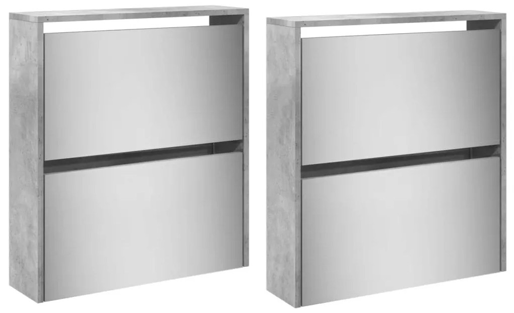 betonszürke 4 szintes cipőszekrény tükörrel 63 x 17 x 134 cm