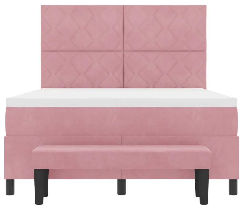Box Spring Ágy Matraccal & Pad Rózsaszín 140x200 cm Bársony