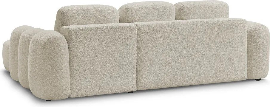 Bézs buklé kinyitható-tárolóhelyes sarokkanapé (jobb oldali-heverő résszel) Montaigne – Bobochic Paris