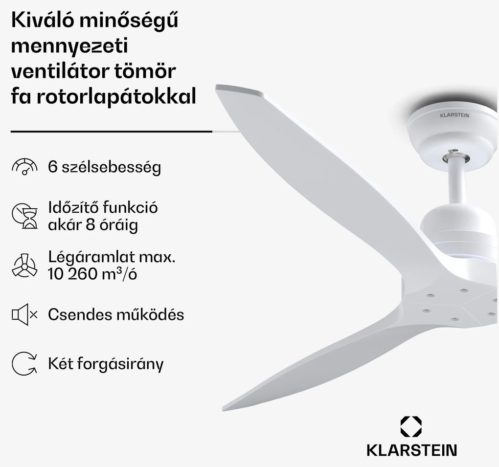 Klarstein Santa Elena Smart 52" mennyezeti ventilátor, 10260 m³/h, 6 sebességfokozat, távirányító, Smart