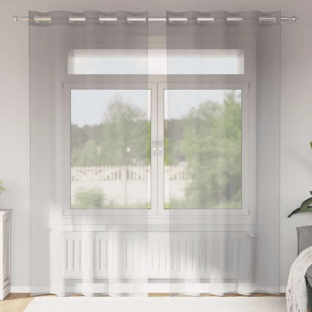 2 db világosszürke fátyolfüggönyök rojtokkal 140x225 cm