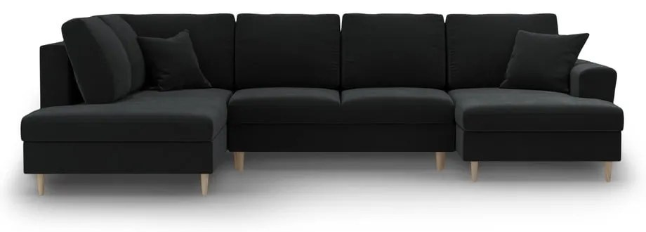 Fekete bársony kinyitható tárolóhelyes sarokkanapé (bal oldali-U alakú) Kyoto – Cosmopolitan Design